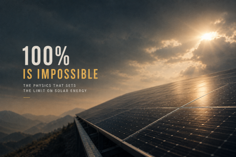 Solar panels and sunlight showing why 100 percent sunlight cannot be converted into electricity