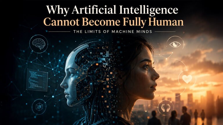 Artificial intelligence and human mind comparison showing why AI cannot become fully human