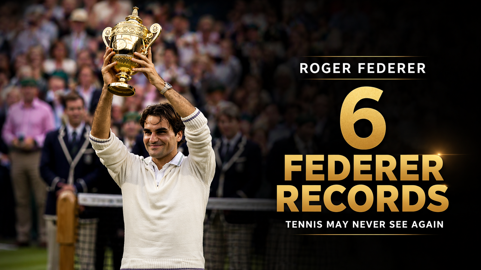 Roger Federer holding Wimbledon trophy showing tennis records that may never be broken