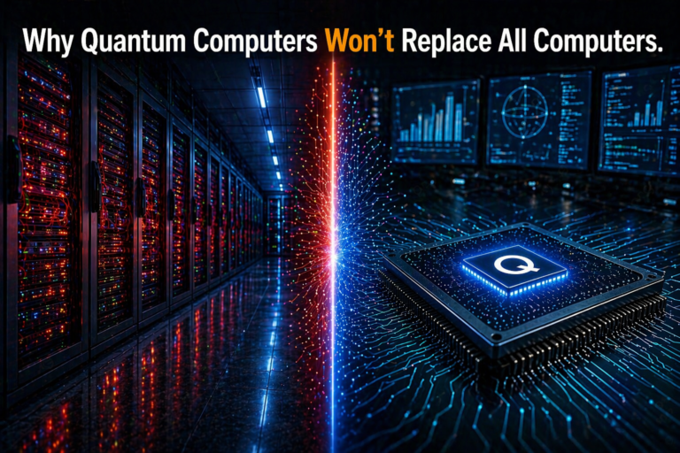 Quantum computer and classical computer showing why quantum computers will not replace all computers