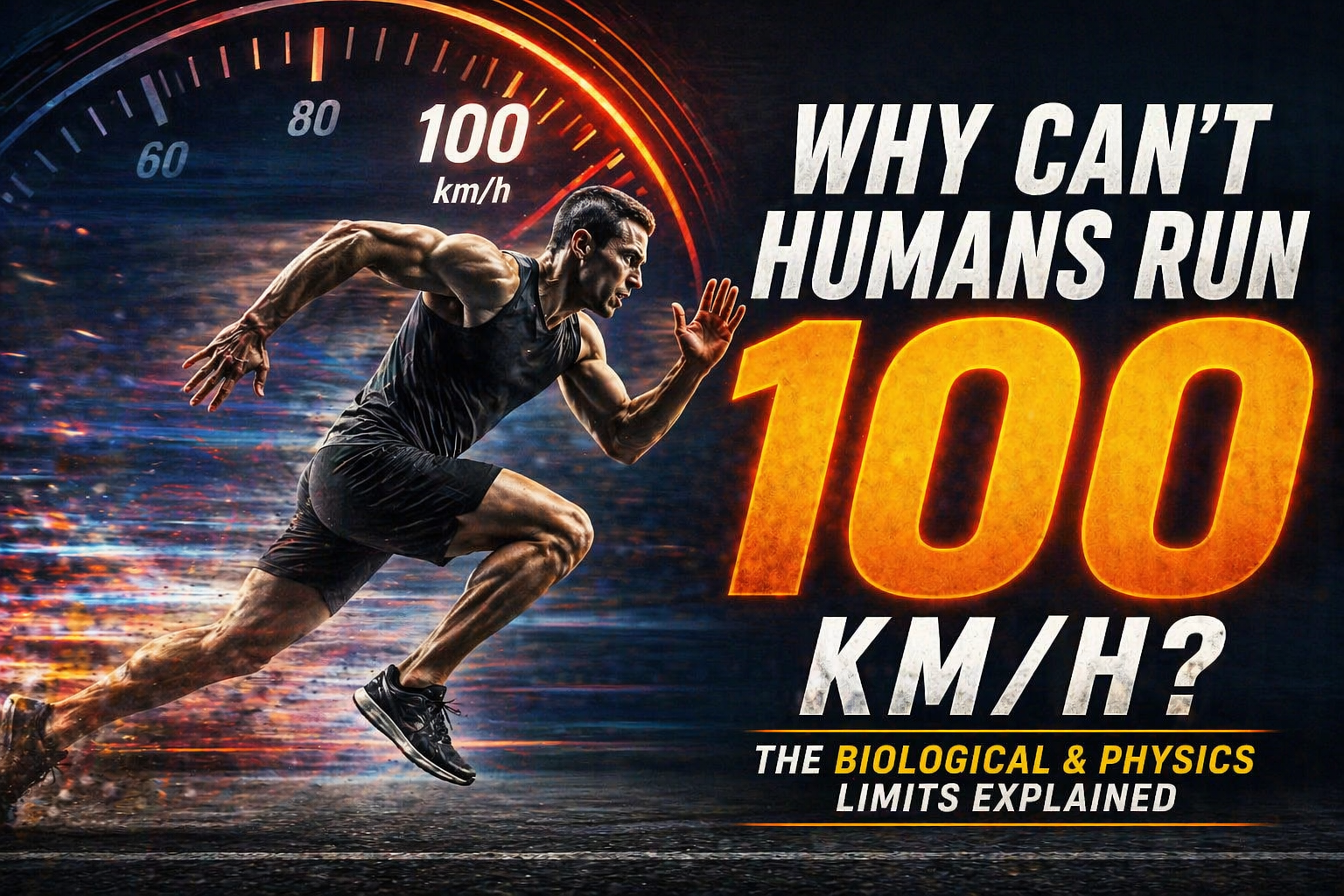 Sprinter running at extreme speed showing why humans cannot run 100 km/h because of biological and physics limits