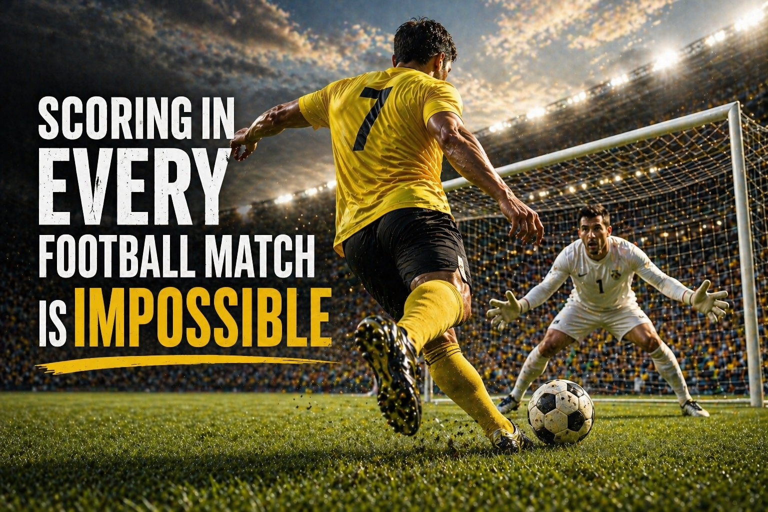 Football player and goal-scoring challenge showing why scoring in every match is impossible