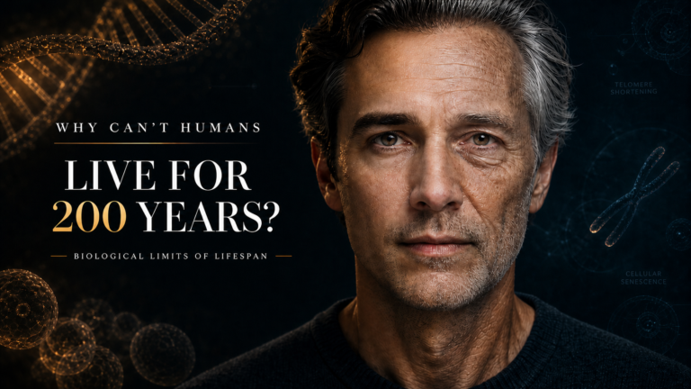 Human aging face and biological lifespan limits showing why humans cannot live for 200 years