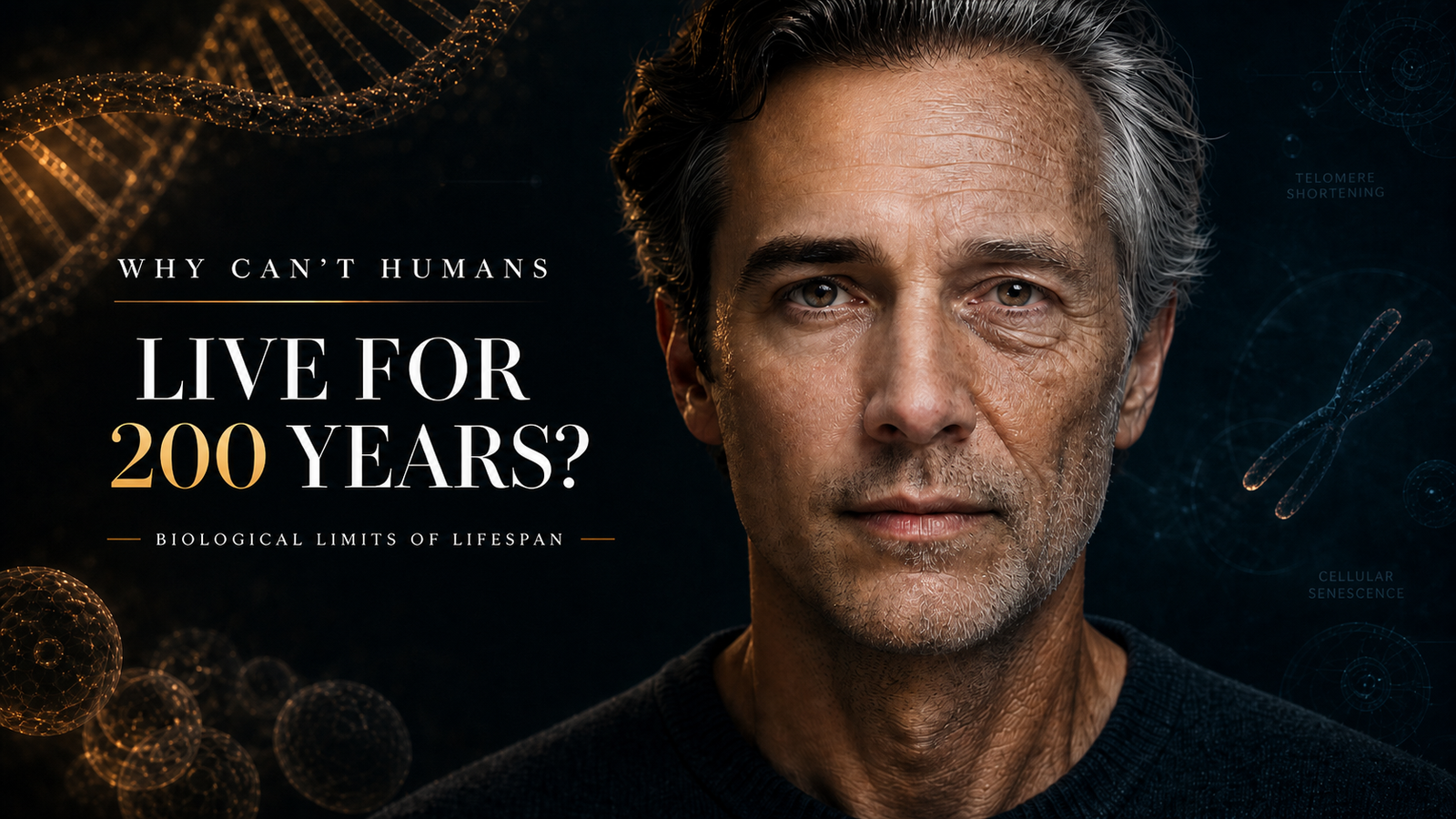 Human aging face and biological lifespan limits showing why humans cannot live for 200 years