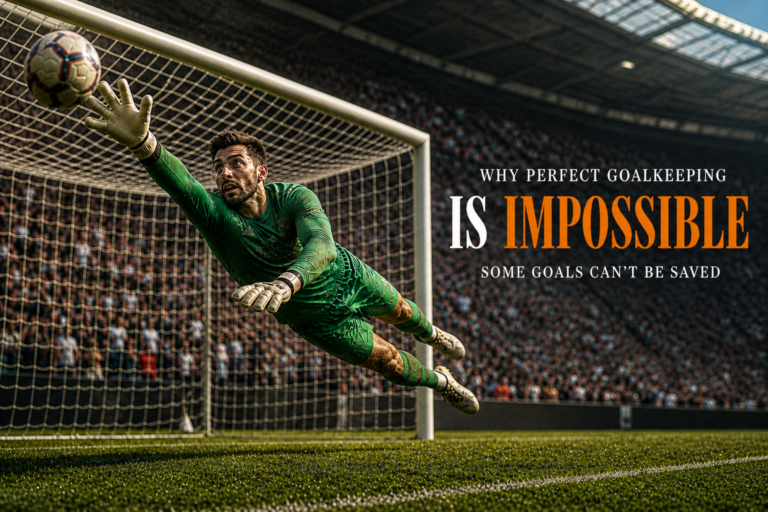 Goalkeeper diving to save a shot showing why perfect goalkeeping is impossible because of reaction limits xG and human error