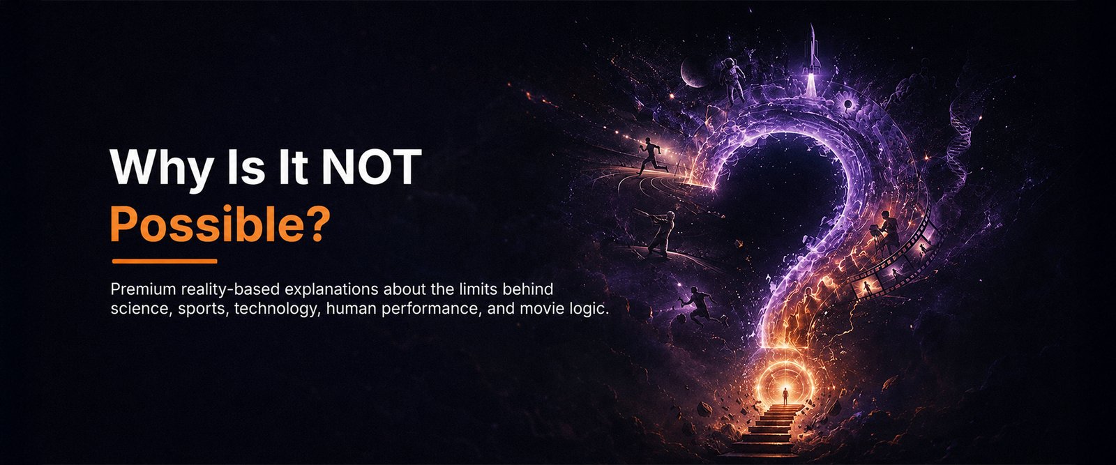 Why Is It NOT Possible homepage hero banner showing science, sports, technology, human limits, and movie logic.