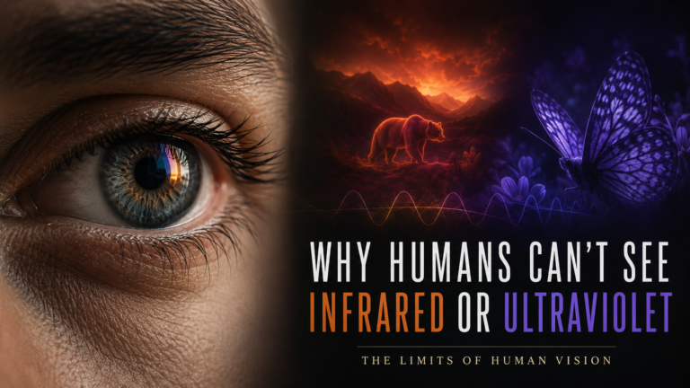 Human eye and infrared ultraviolet light spectrum showing why humans cannot see beyond visible light