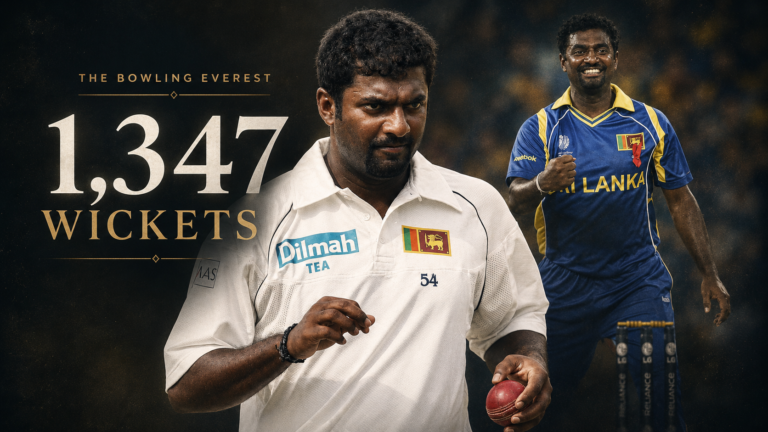 Muttiah Muralitharan with cricket ball showing why his 1,347 international wickets may be cricket’s most unbreakable record