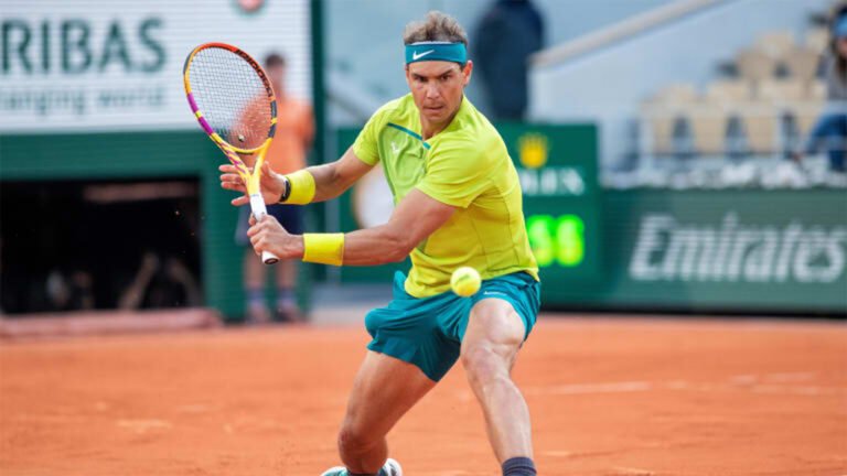 Rafael Nadal playing on clay court showing tennis records that may never be broken